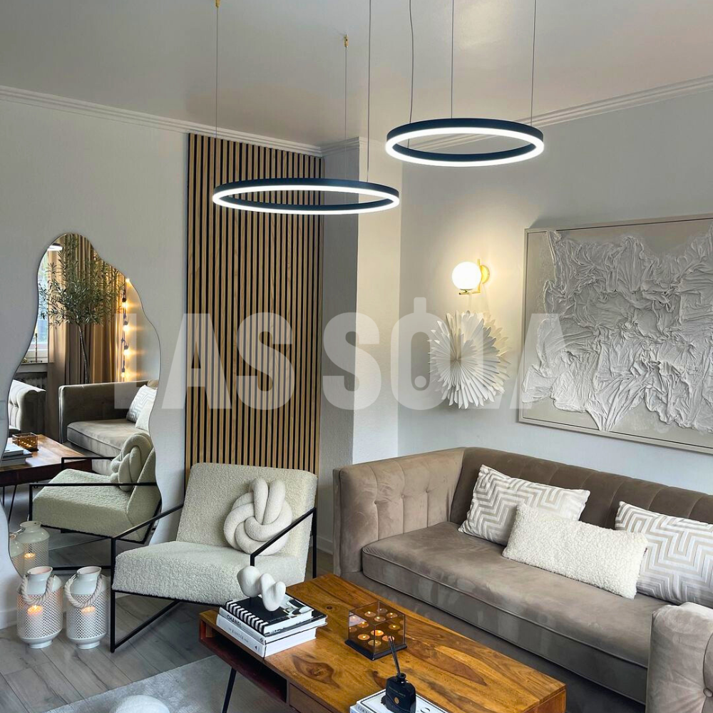 Remi Suspension Anneau Moderne Métal Noir/Doré/Café Salon
