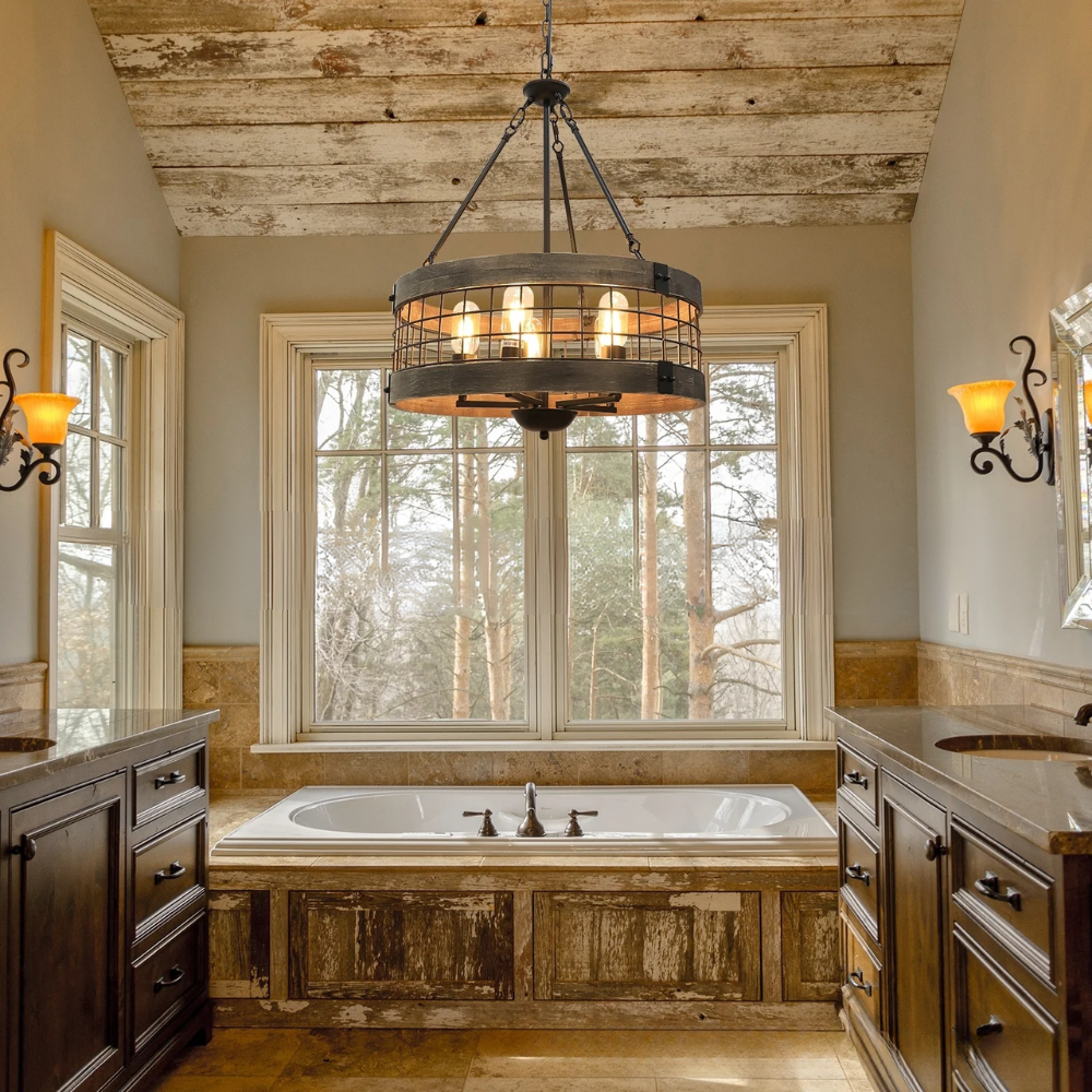 Silva Industriel LED Suspension Bois Métal Salon