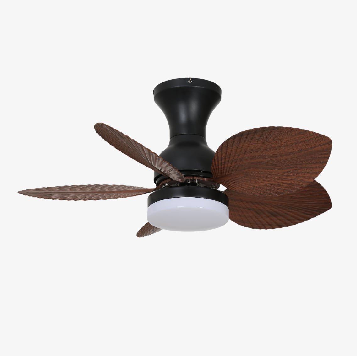 Plafonnier Ventilateur Florence en Bois Vintage, gros plan de l'abat-jour en verre