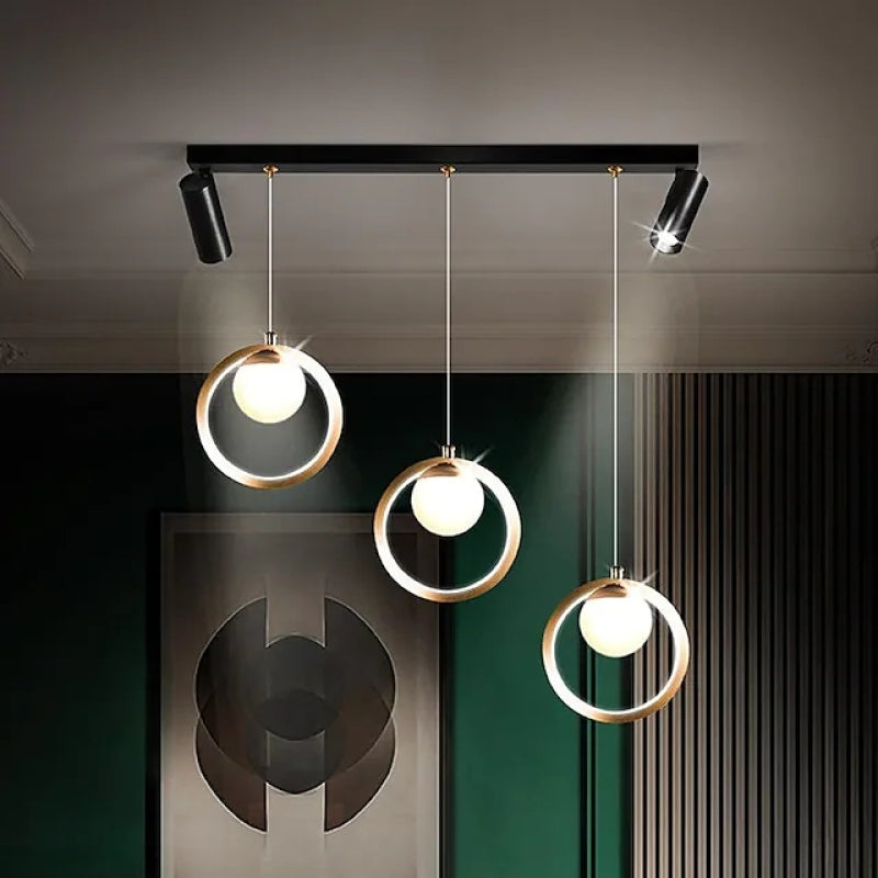 Arisha Suspension Anneau Moderne, Métal/Verre/Gel de Silice, Noir Or, Salon - Neutralighting