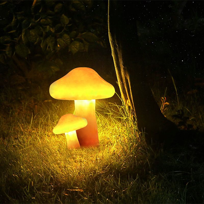 Ray Lampe Extérieure au sol Champignon Moderne, Résine, Orange, Cour
