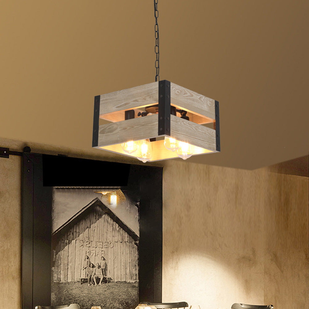 Silva Suspension Carrée Rustique, Metal/Bois, Bois/Marron, Chambre - Neutralighting