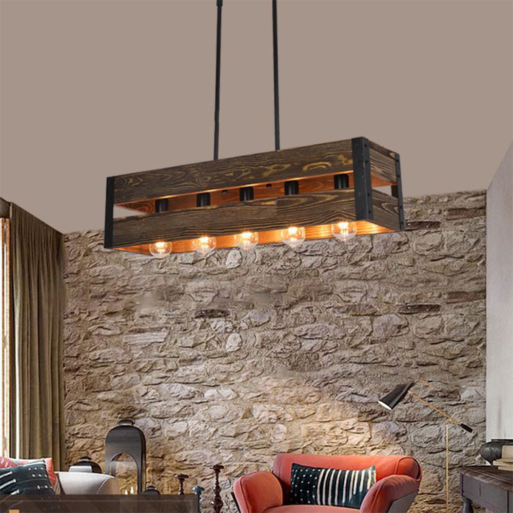 Silva Suspension Rectangulaire Rustique, Bois/Metal, Bois/Marron, Chambre - Neutralighting