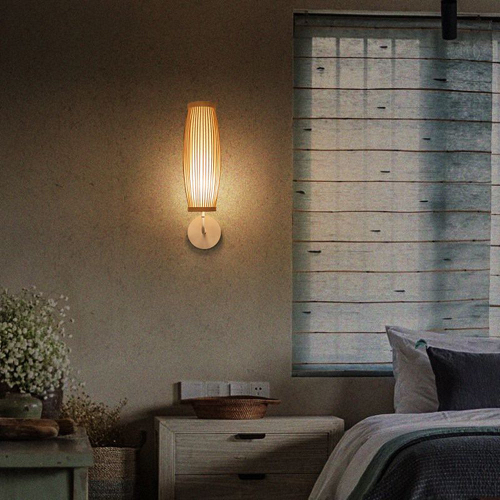 Ritta Applique Murale Intérieur Cylindre Vintage LED Bambou Marron Salon/Chambre - Neutralighting