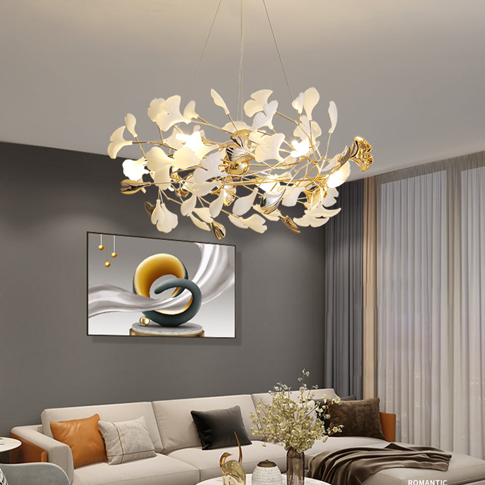 Jarn Suspension Feuille/Multi Moderne Métal/Céramique Doré/Blanc Salon - Neutralighting