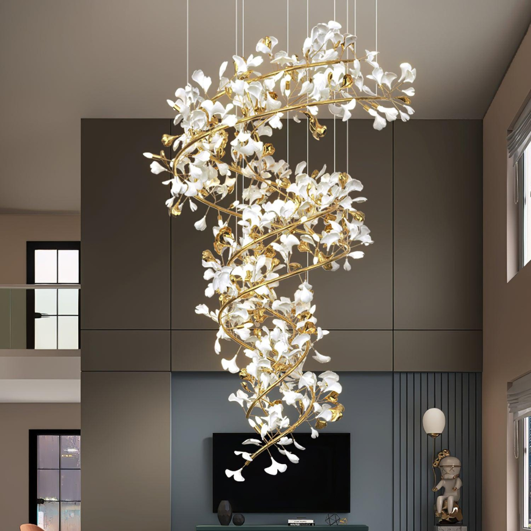 Olivia Lustre Fleur AntGlo Moderne , Métal/Céramique, Or, Escalier
