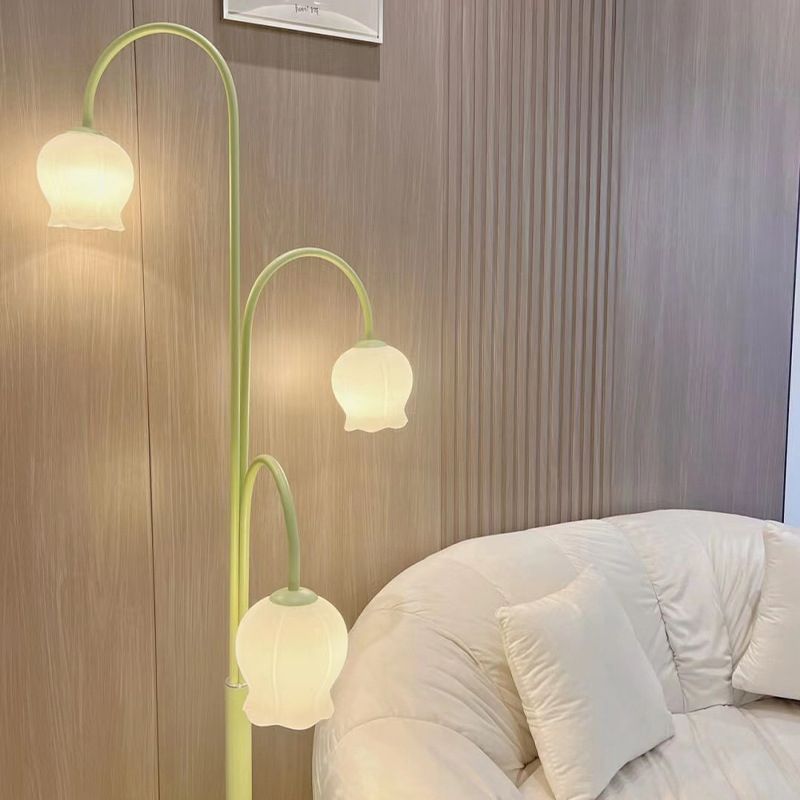Arisha Lampadaire Fleur/Multi Art Deco, Métal/Verre, Blanc, Salon