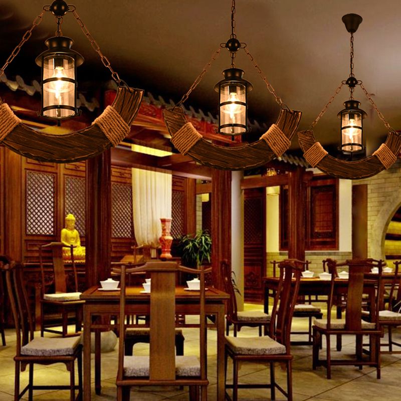 Epoch Industrie LED Suspension Linénaire Brun Bois Métal Verre Salle à Manger - Neutralighting