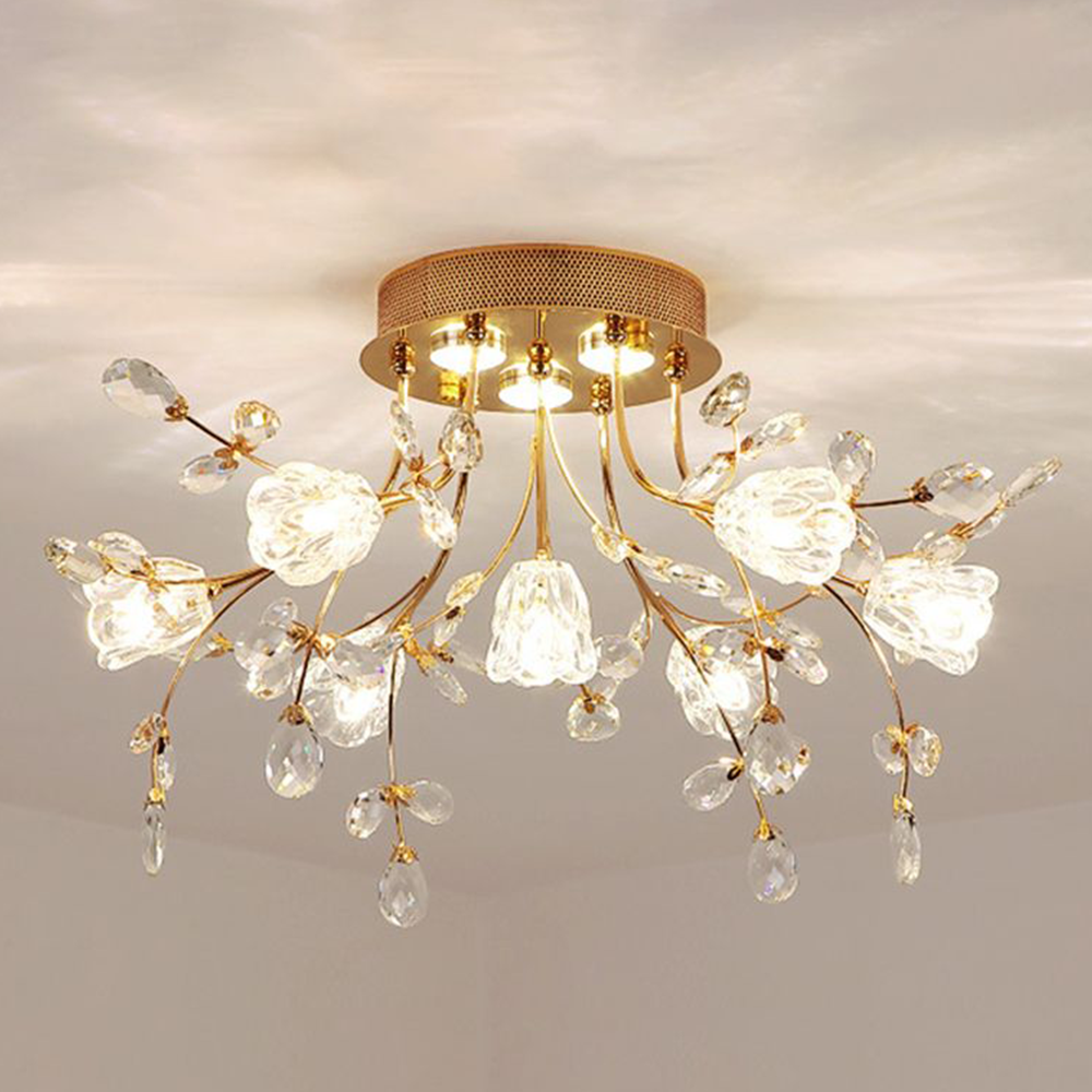 Arisha Design LED Plafonnier Fleur Art Deco Métal/Verre Doré Salon/Chambre à Coucher - Neutralighting