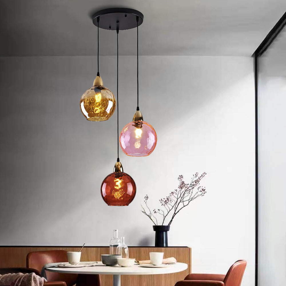 Valentina Suspension Boule Ondulation Nortique Métal/Verre Vert/Gris Salon - Neutralighting