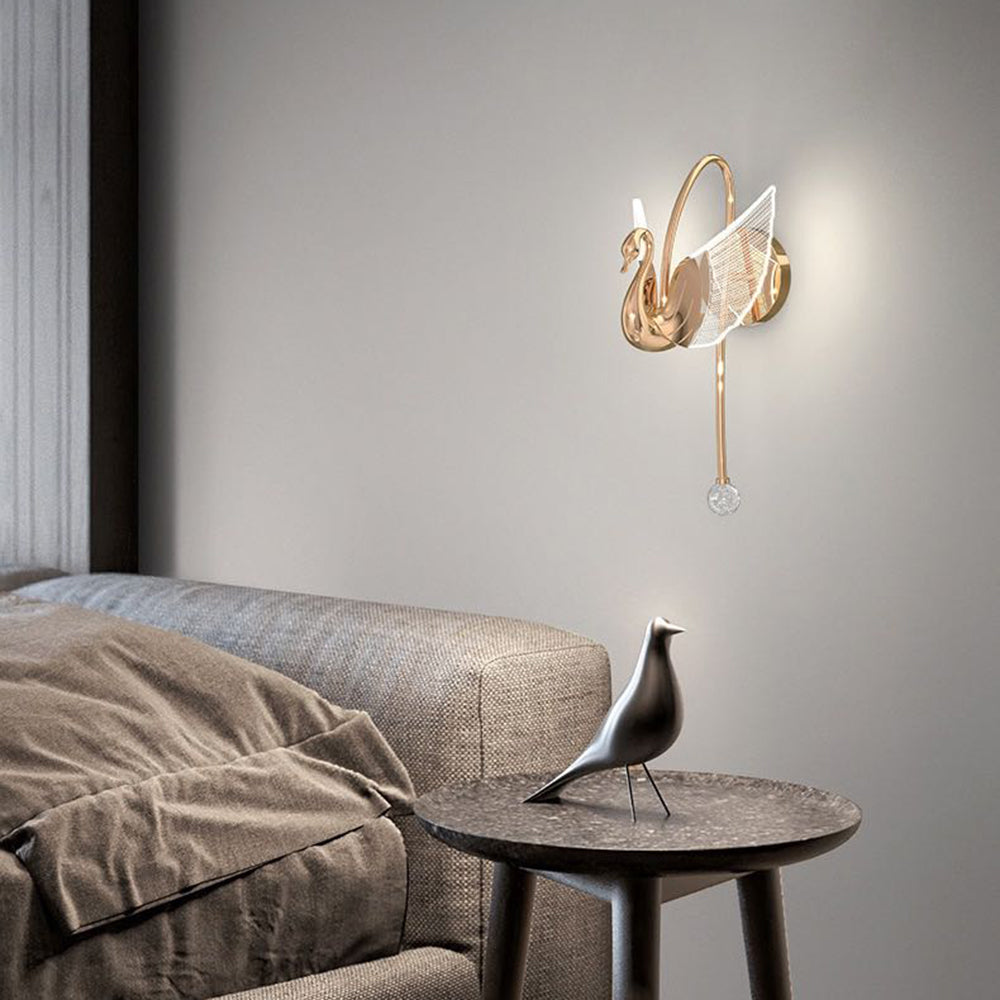 Arisha Applique Murale LED Design Cygne Art Deco Métal/Acrylique Or/Doré Rose Salon/Bureau - Neutralighting