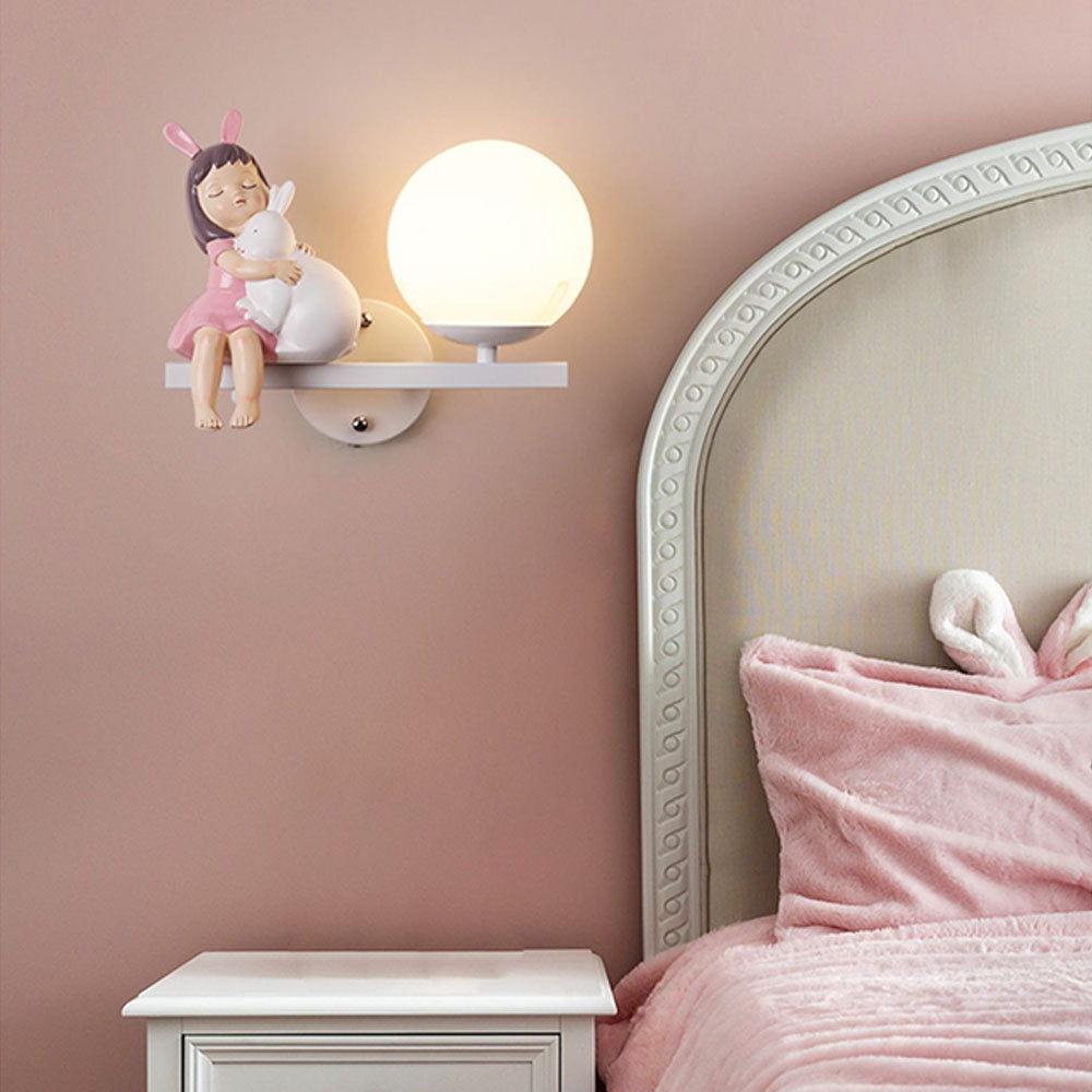 Aria Applique Murale Boule Moderne, Métal/Verre, Rose/Blanc, Chambre d'enfants - Neutralighting