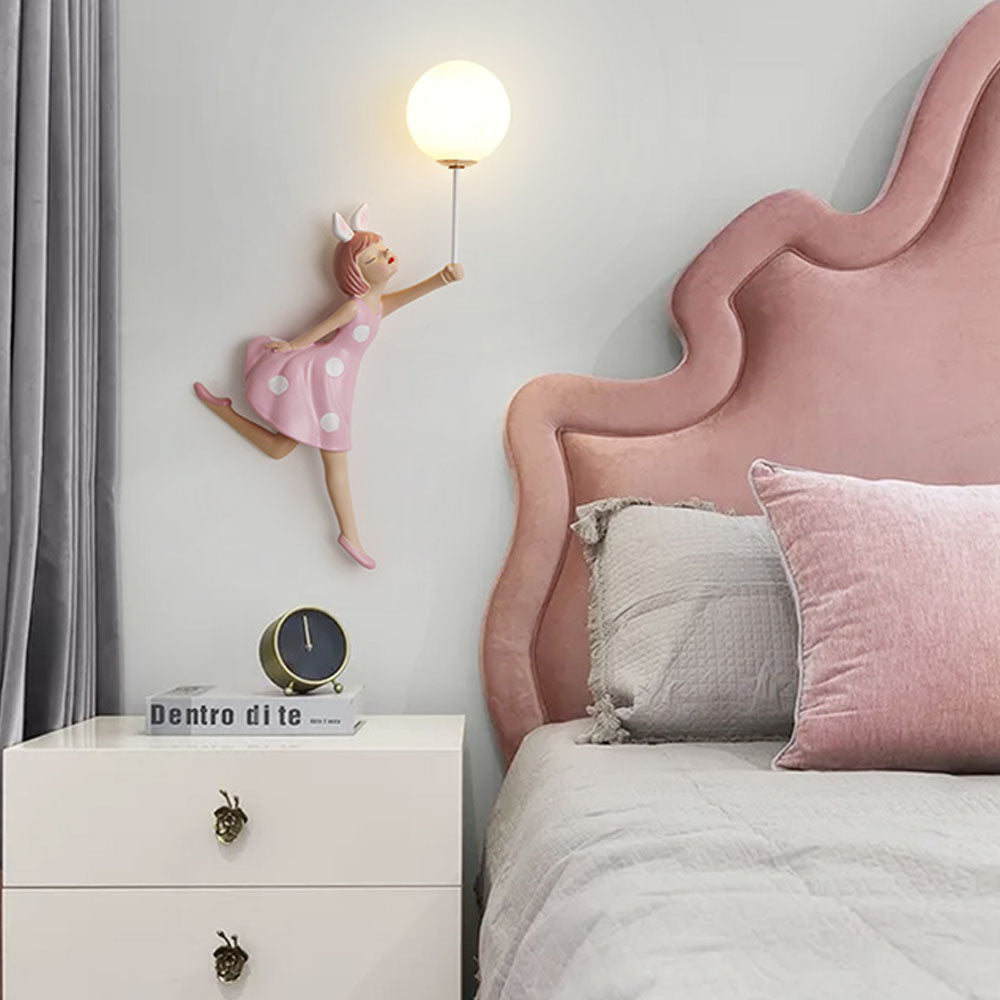 Aria Applique Murale Moderne en Forme de Ballon et de Fille, PV, Rose, Chambre à coucher - Neutralighting