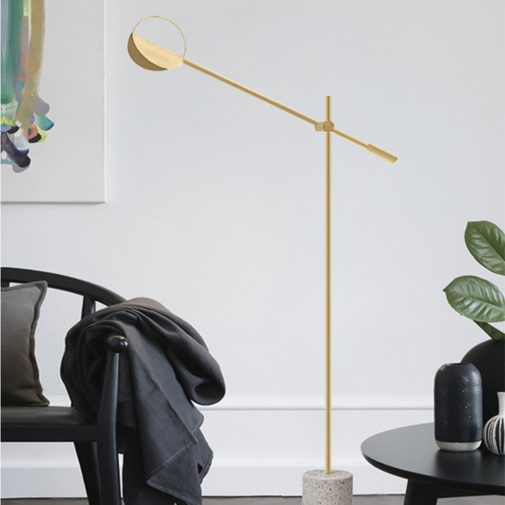 Mira Lampadaire Linéaire/Hémicycle Minimaliste Métal/Terrazzo Noir/Doré Salon