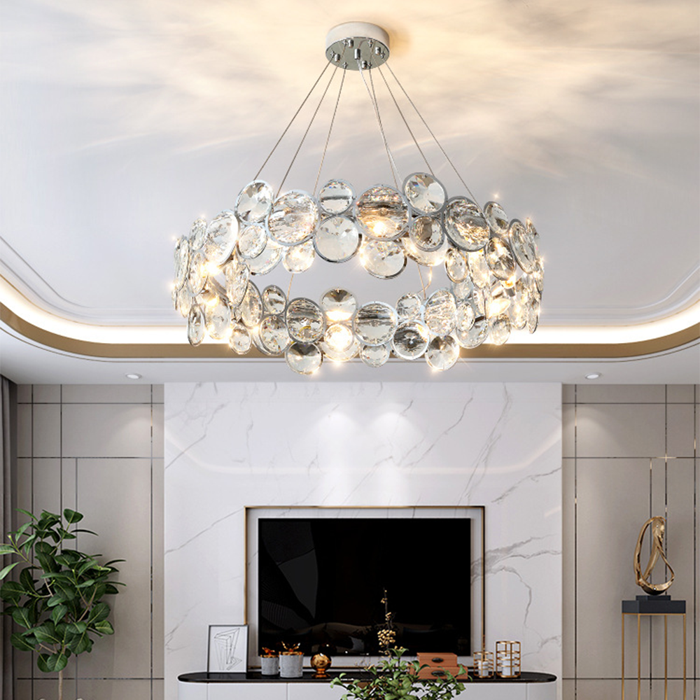 Kristy Lustre LED Moderne Rond Cristal Métal Salon