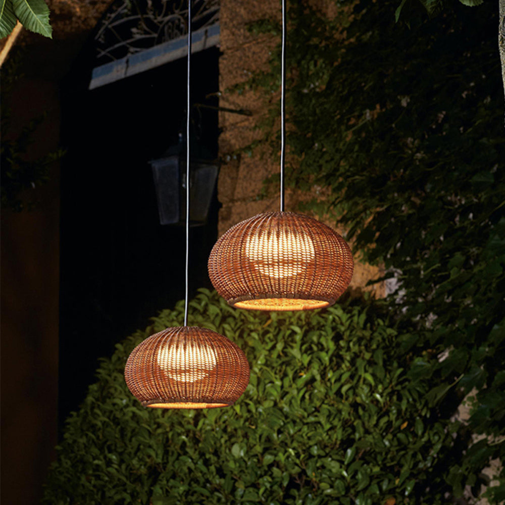 Ritta Moderne LED Suspension Café Beige Métal/Rotin Extérieur - Neutralighting