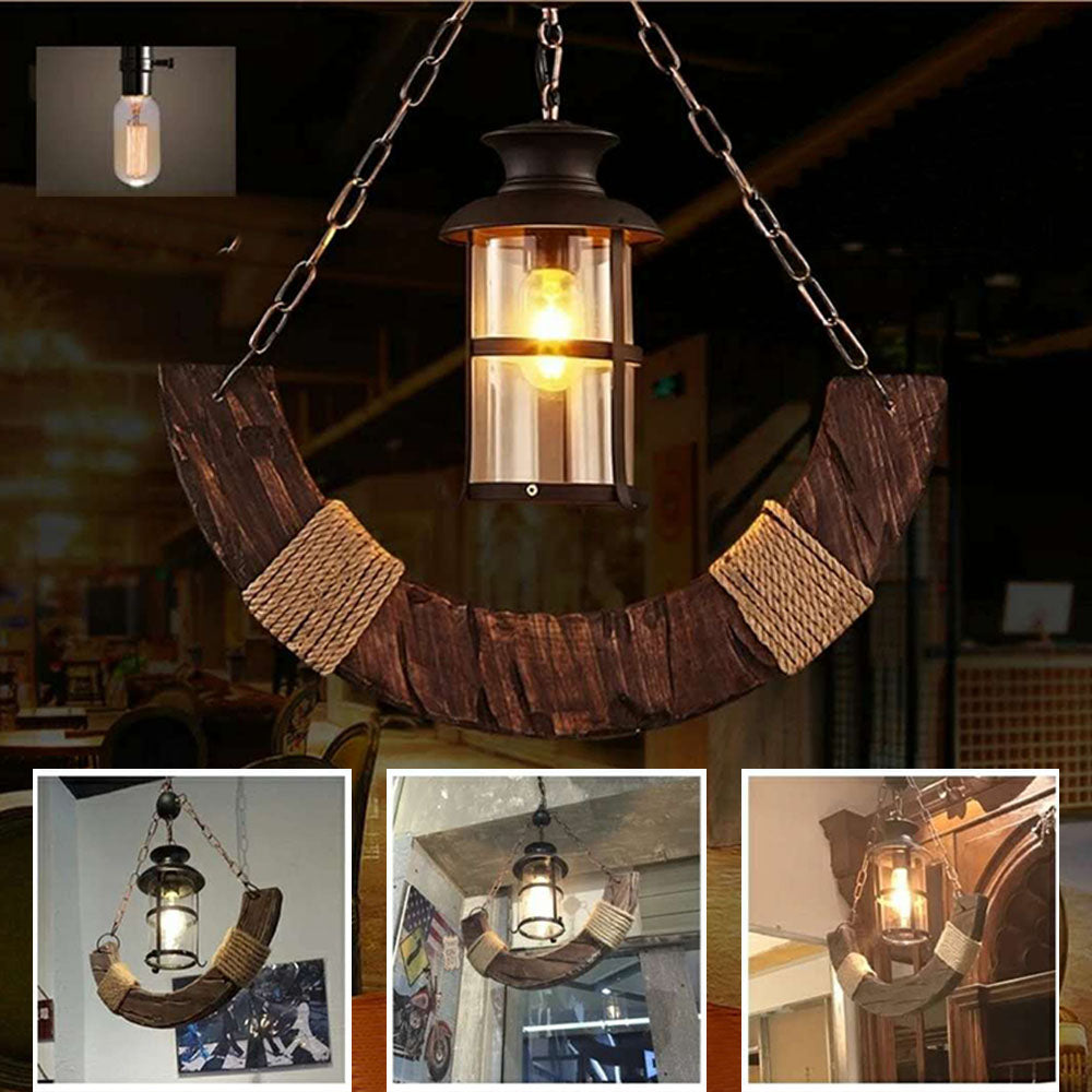 Epoch Suspension Lanterne Retro, Metal/Bois, Noir/Marron, Chambre