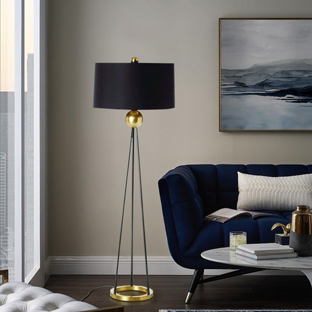 Mira Design Lampadaire Tripod Simple Tissu/Métal Noir Salon/Bureau