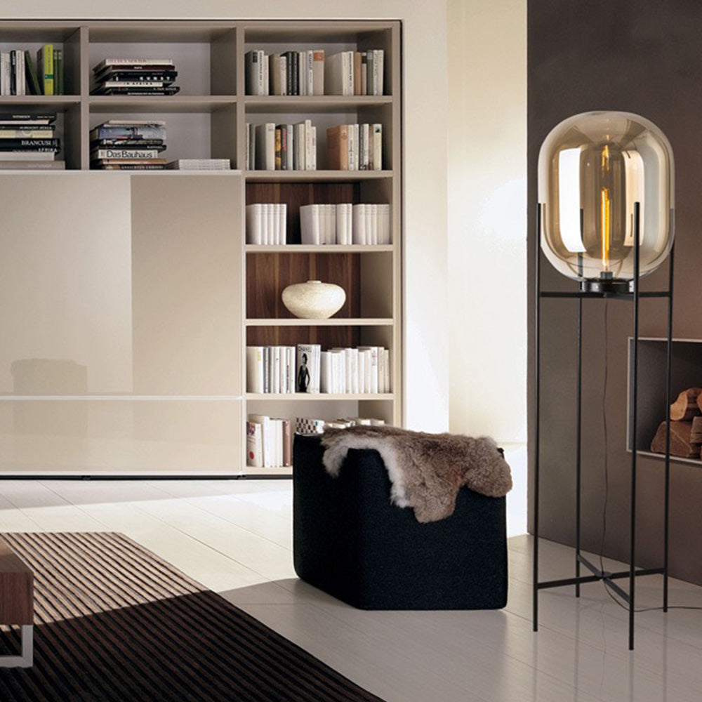 Mira Design Lampadaire Globe Moderne Verre/Métal Noir Chambre/Salon