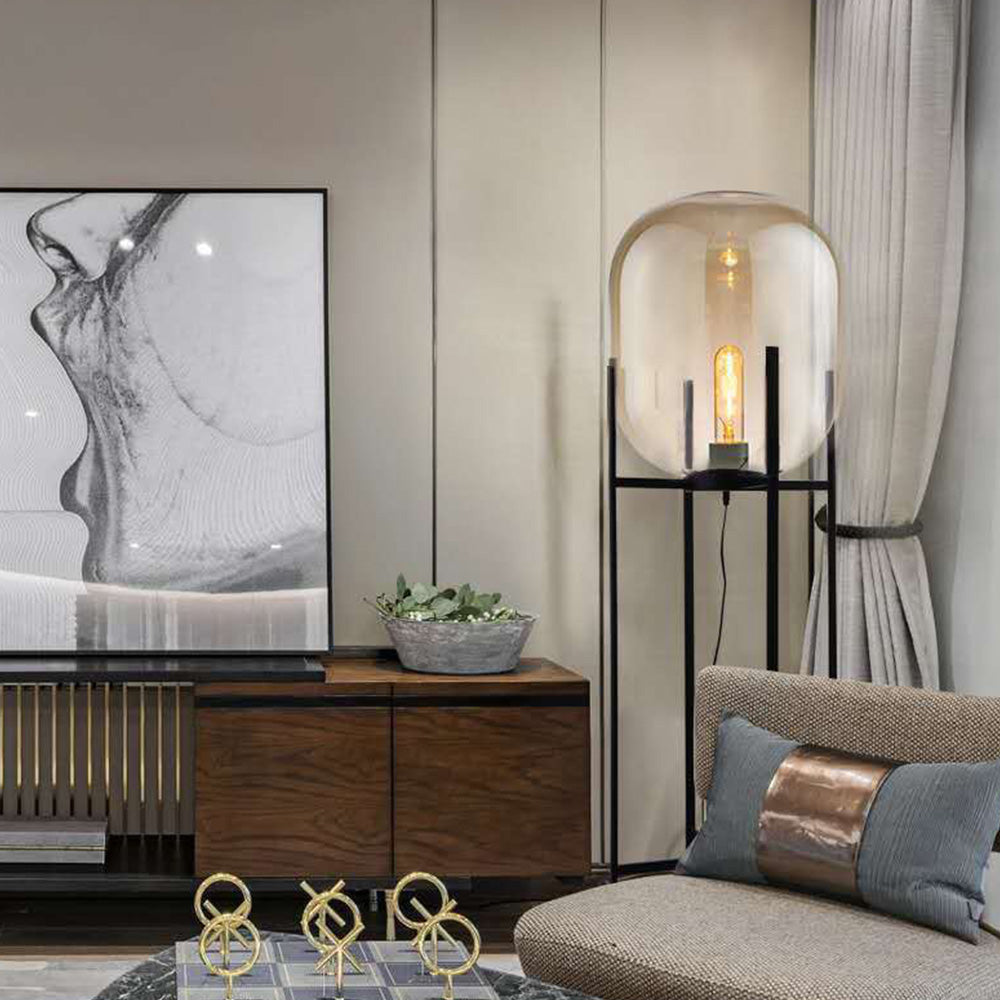 Mira Design Lampadaire Globe Moderne Verre/Métal Noir Chambre/Salon