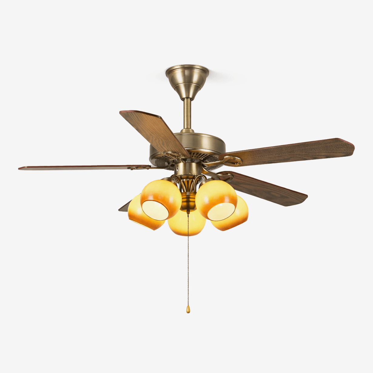 Ventilateur de plafond vintage Theodore avec lumière, pales et abat-jour en verre