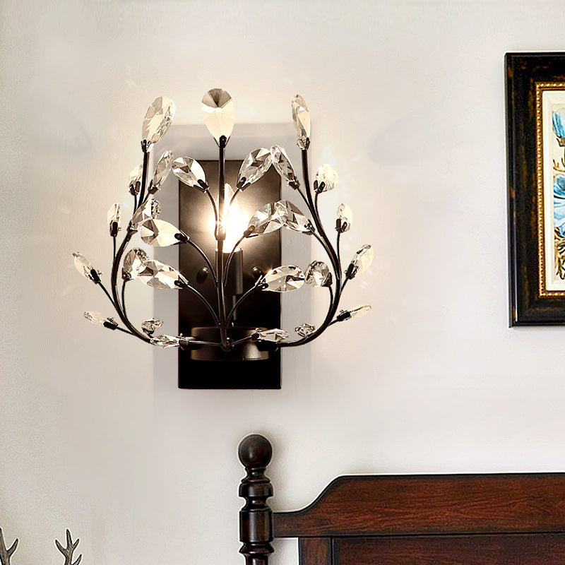 Ray Applique Murale Branche Vintage, Métal/Cristal, Noir/Doré, Salon - Neutralighting