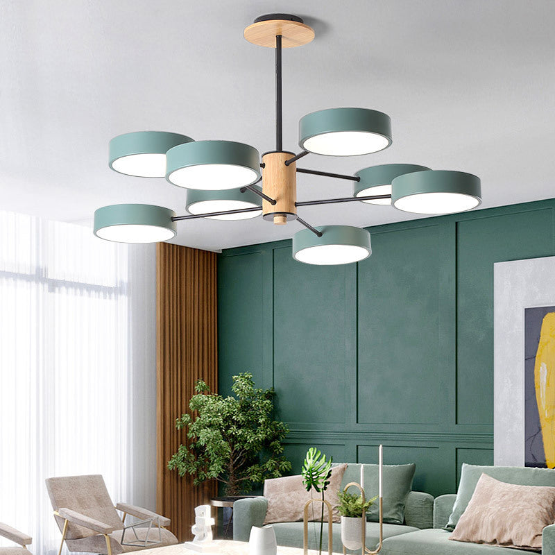 Arisha Plafonnier Cylindre Art Deco, Métal/Bois, Blanc/Vert/Gris, Salon - Neutralighting