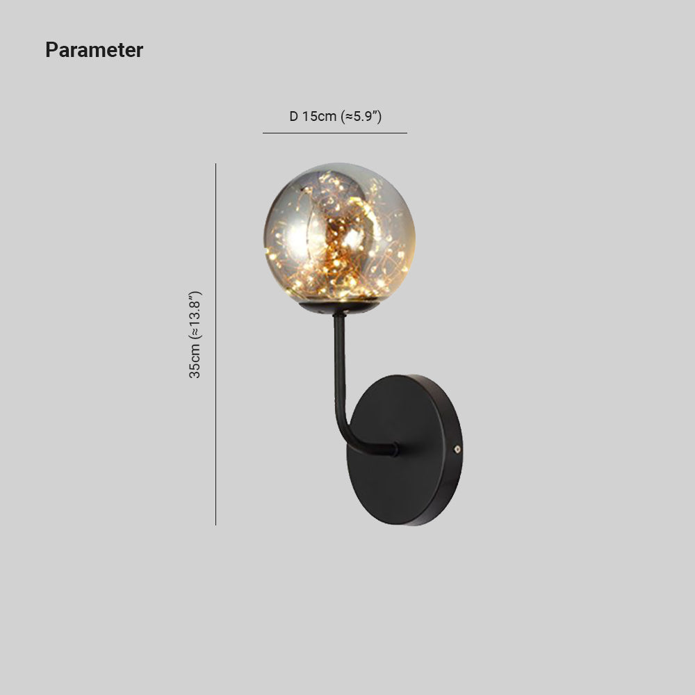Valentina Applique Murale Bulle Ronde Moderne LED Métal Verre Noir/Or Salon/Chambre à Coucher - Neutralighting