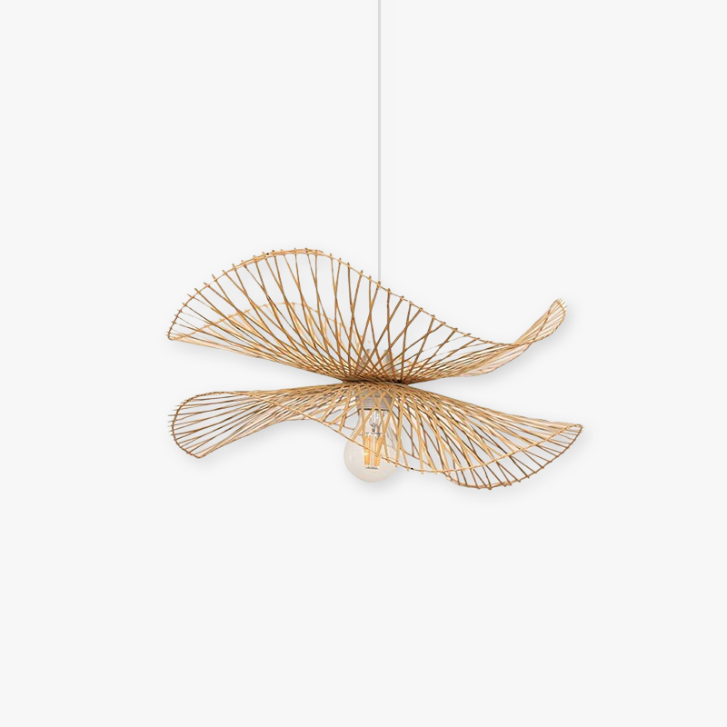 Ritta Suspension Linéaire Vintage, Rotin, Bois, Salon - Neutralighting