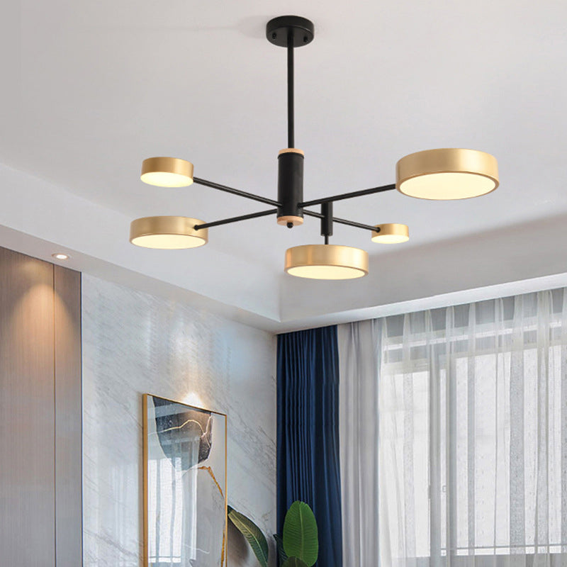 Arisha Suspension Ronde/Linéaire Moderne, Métal/Bois, Doré/Blanc/Gris, Salon - Neutralighting