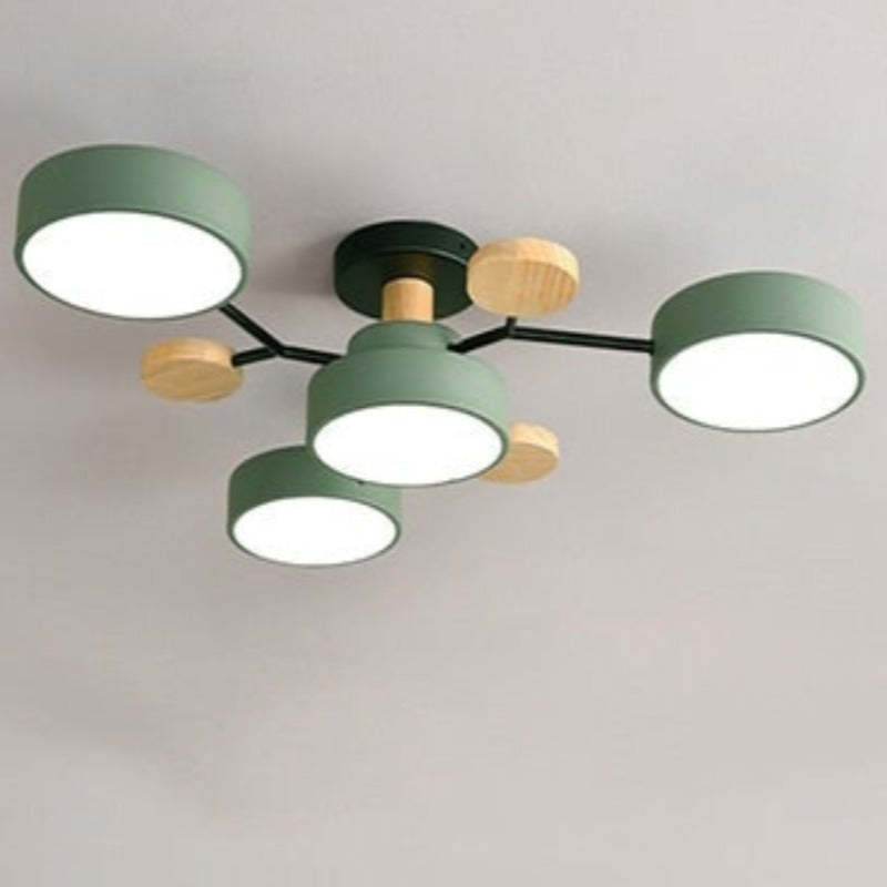 Arisha Plafonnier Rond Moderne, Métal/Bois, Blanc/Vert/Gris, Salon - Neutralighting