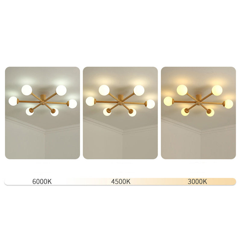 Muto Plafonnier Boule Moderne, Bois/Verre, Bois, Salon - Neutralighting