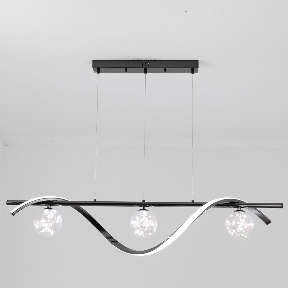 Arisha Suspension Linéaire Moderne, Métal/Verre, Noir/Or, Bar/Restaurant - Neutralighting