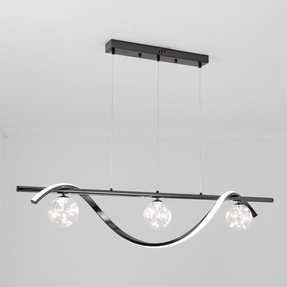 Arisha Suspension Linéaire Moderne, Métal/Verre, Noir/Or, Bar/Restaurant - Neutralighting