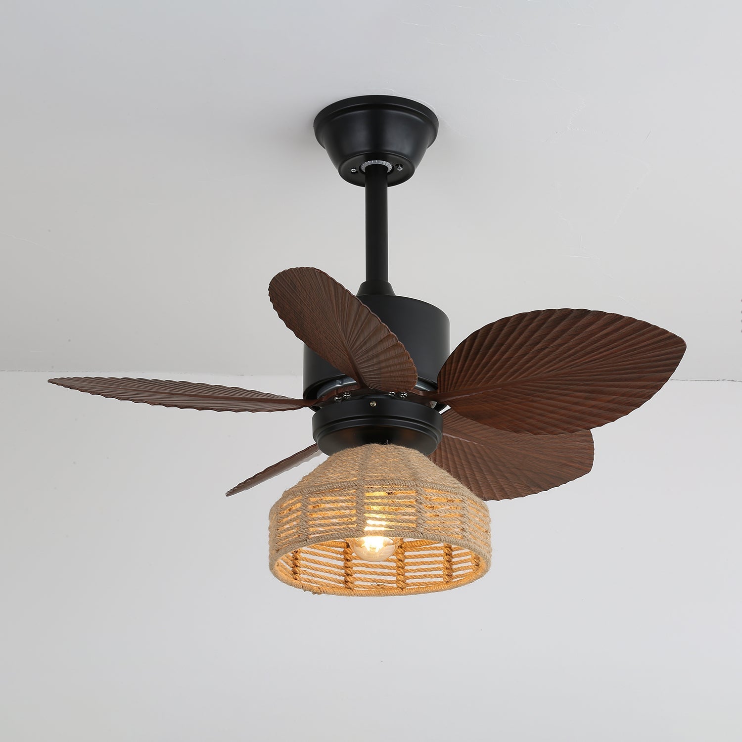 Schéma des dimensions du plafonnier ventilateur Rivora en rotin tropical (Dia 76cm x H 35cm)