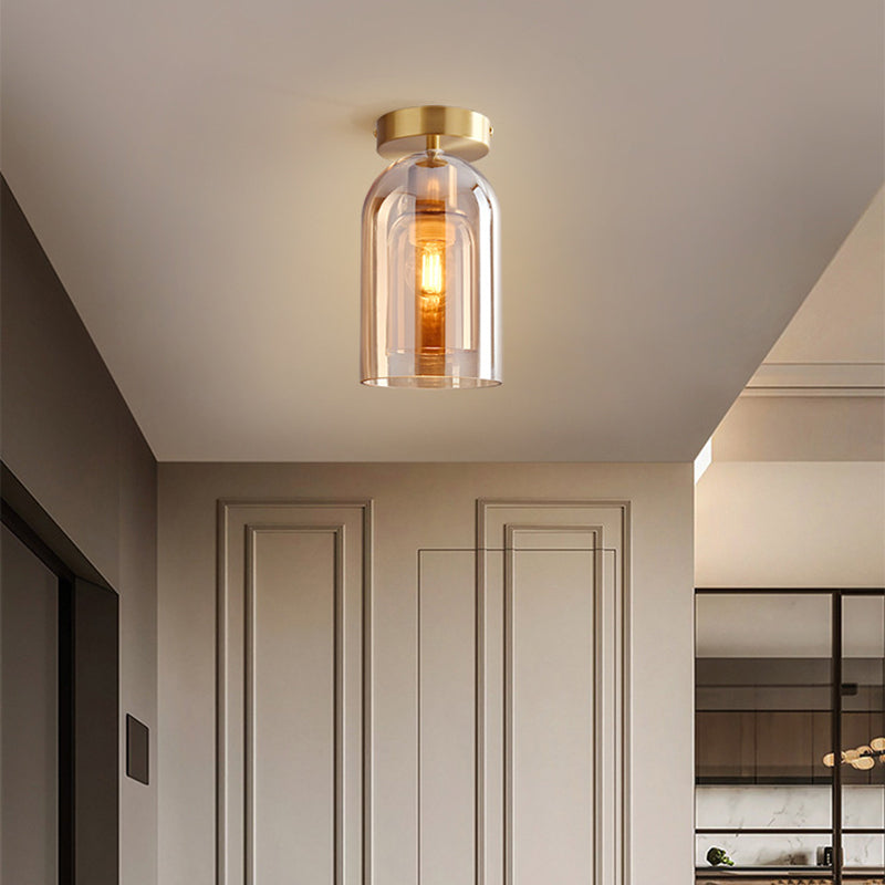 Arisha Plafonnier Cylindre Moderne, Cuivre/Verre, Cognac/Gris Fumé, Salon - Neutralighting