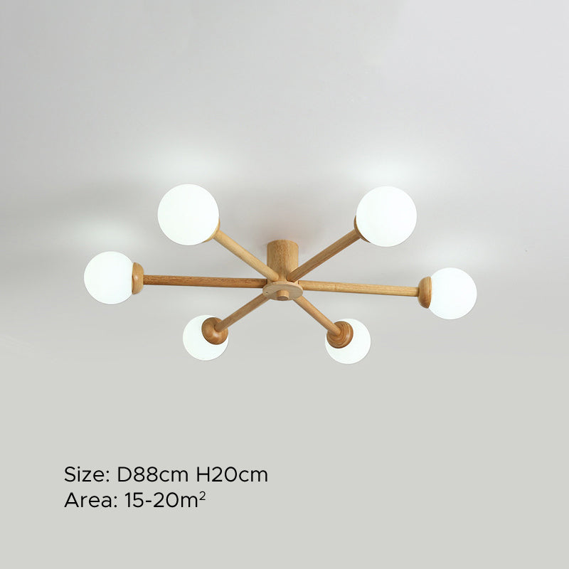 Muto Plafonnier Boule Moderne, Bois/Verre, Bois, Salon - Neutralighting