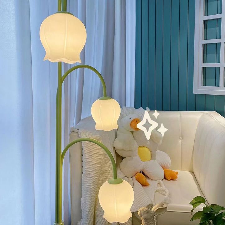 Arisha Lampadaire Fleur/Multi Art Deco, Métal/Verre, Blanc, Salon