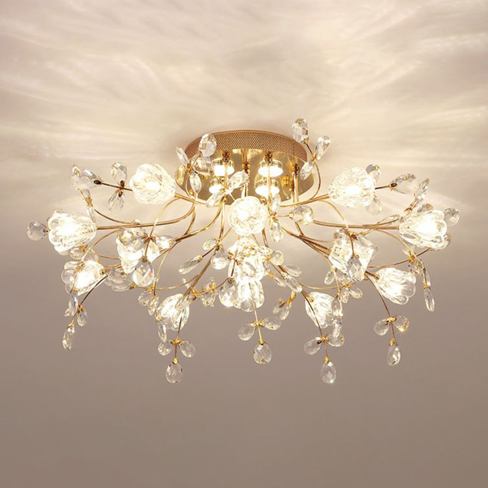 Arisha Design LED Plafonnier Fleur Art Deco Métal/Verre Doré Salon/Chambre à Coucher - Neutralighting