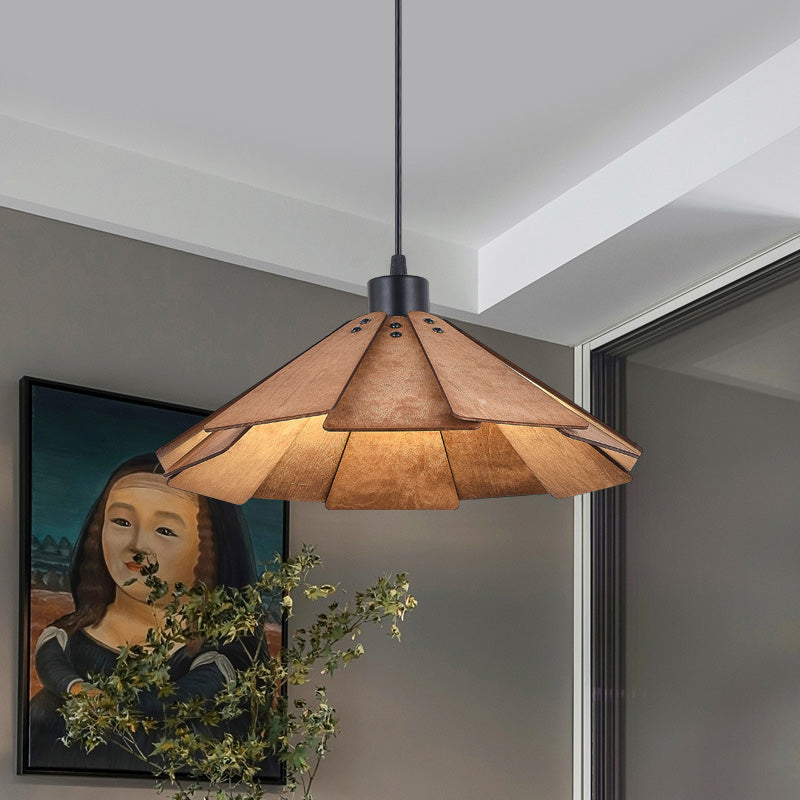 Muto Luminaires Suspension Rétro, Jaune/Brun, Métal & Bois - Neutralighting