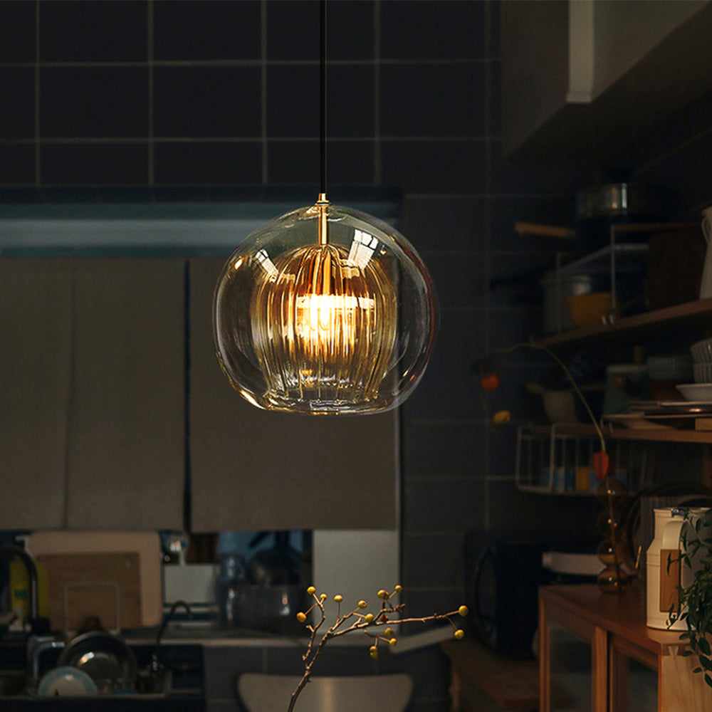 June Suspension Bulle Nordique Verre Transparent/Doré Salon/Chambre - Neutralighting