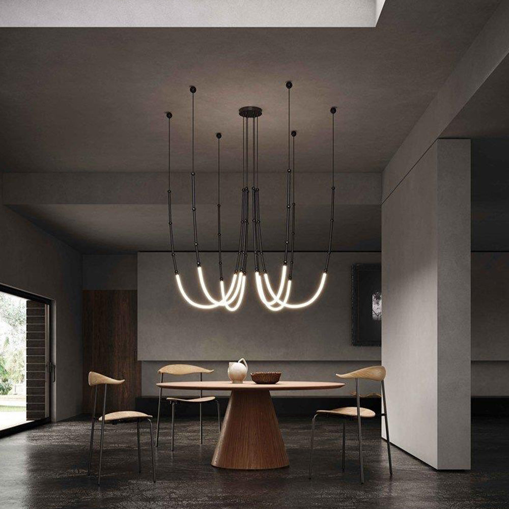 Ray Luminaires Suspensions de Manière Détournée Linéaire Silicium/Métal Noir/Blanc Salon/Chambre à Coucher - Neutralighting