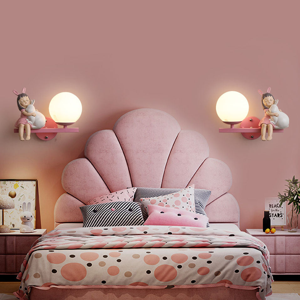 Aria Applique Murale Boule Moderne, Métal/Verre, Rose/Blanc, Chambre d'enfants - Neutralighting
