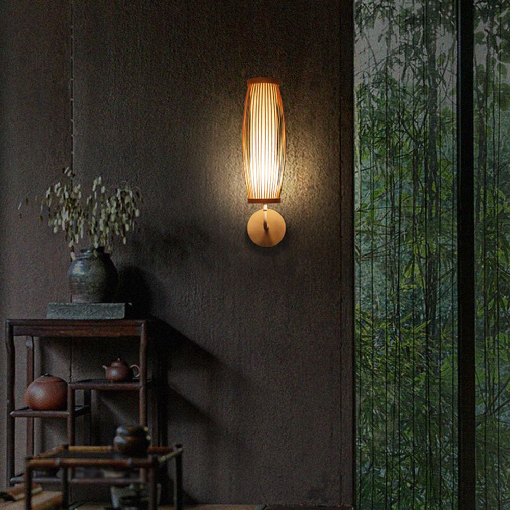 Ritta Applique Murale Intérieur Cylindre Vintage LED Bambou Marron Salon/Chambre - Neutralighting