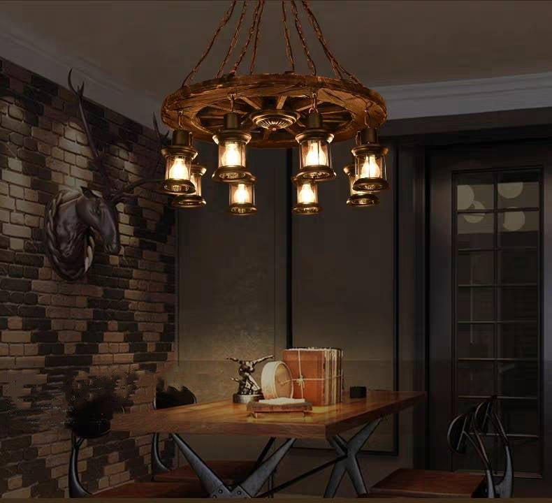 Epoch Ronde Vintage LED Lustre Bois/Métal/Verre Salon Cuisine - Neutralighting