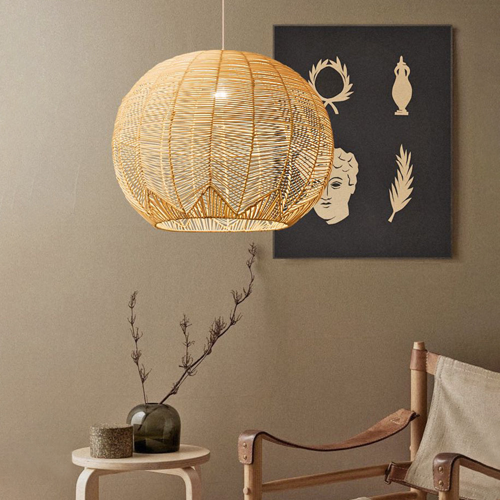 Ritta Luminaires Suspensions Grande Ballon Vintage Métal/Rotin Bois Bureau/Salon - Neutralighting