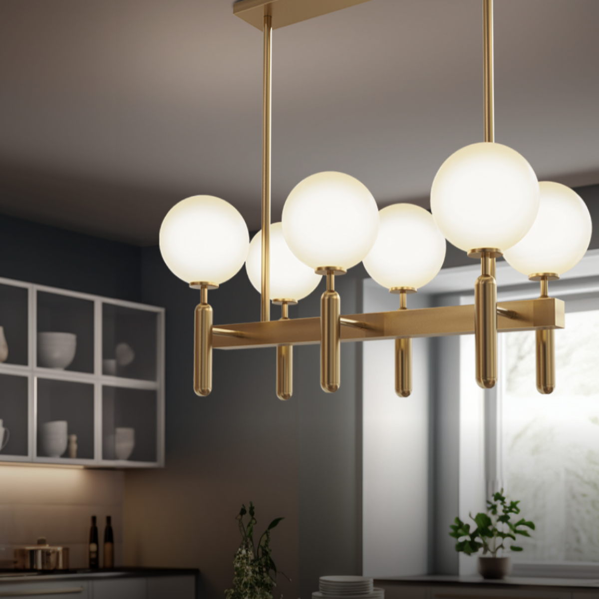 Kristy Luminaire LED Lustre Moderne Verre/Métal Doré/Blanc Salon - Neutralighting