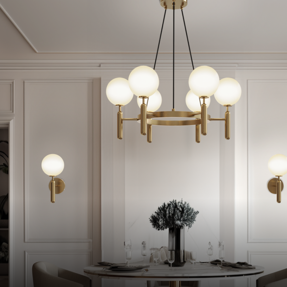 Kristy Luminaire LED Lustre Moderne Verre/Métal Doré/Blanc Salon - Neutralighting