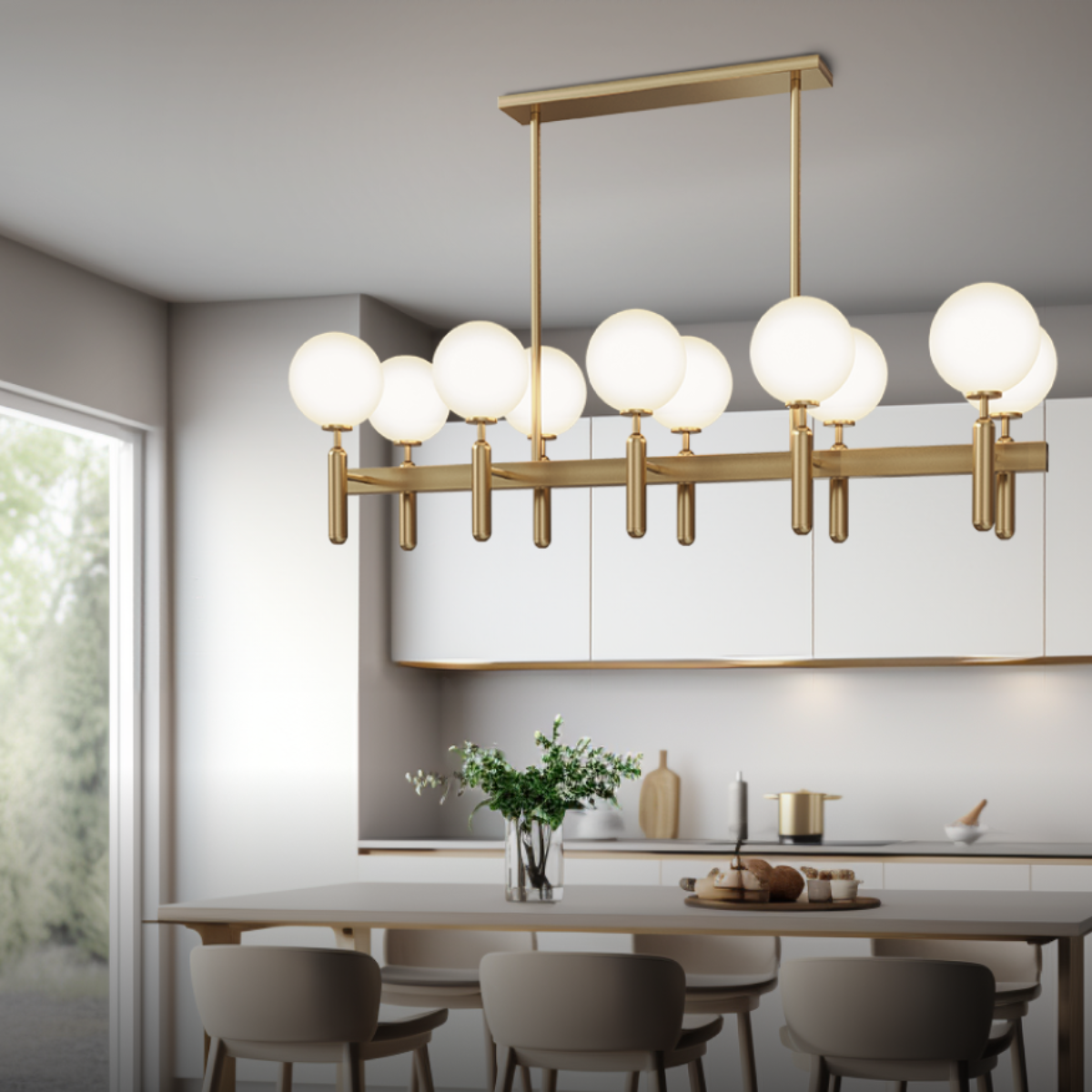 Kristy Luminaire LED Lustre Moderne Verre/Métal Doré/Blanc Salon - Neutralighting
