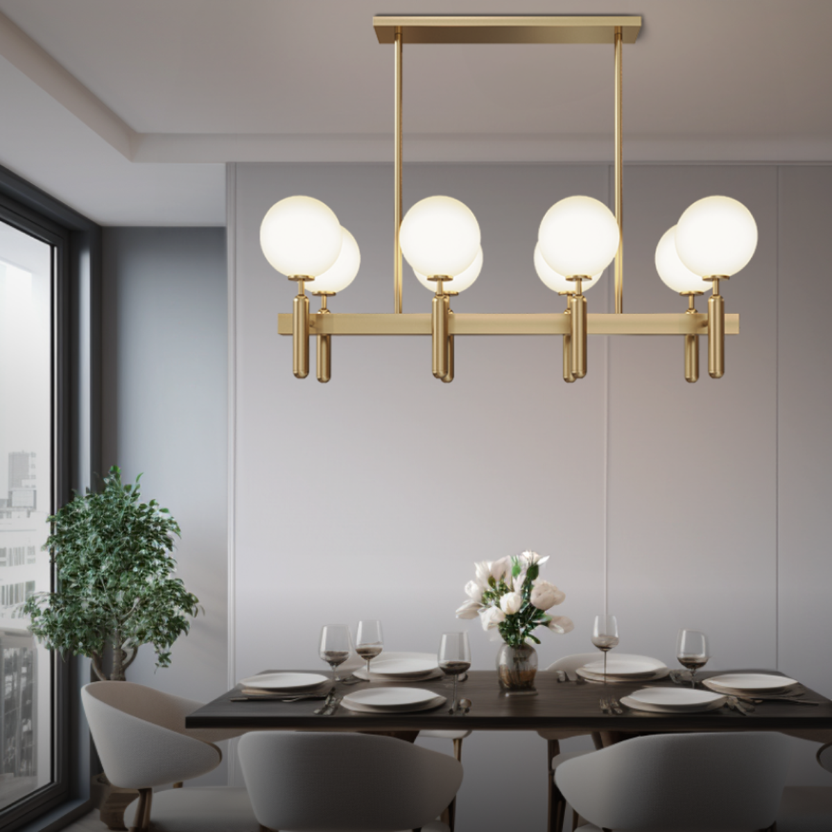Kristy Luminaire LED Lustre Moderne Verre/Métal Doré/Blanc Salon - Neutralighting